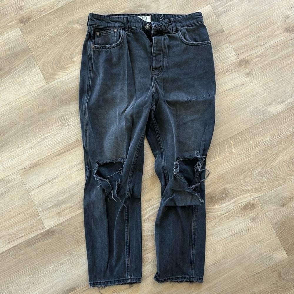 Revolve Free People Bren Boyfriend Jean in Black Magic Button Fly Size 29